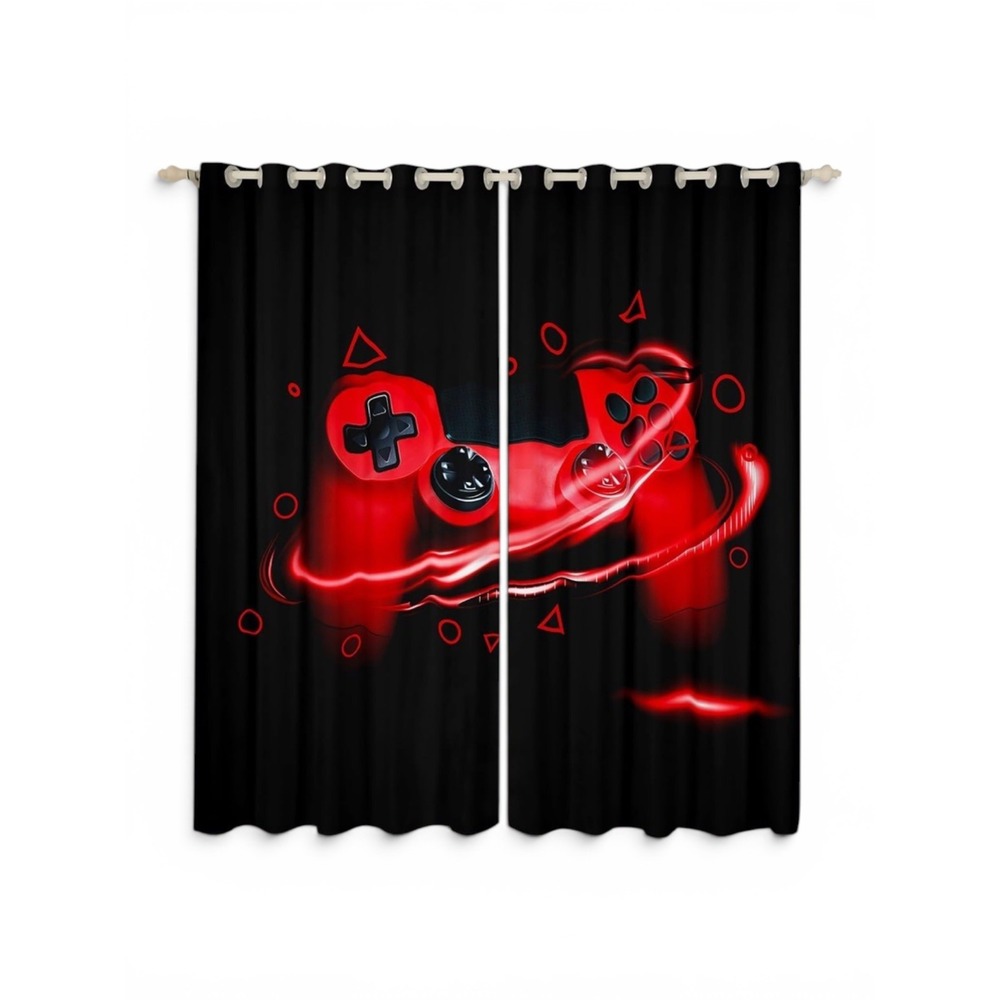 Black & Red Gaming Controller Room Darkening Curtains - Set of 2 Panels 42x84